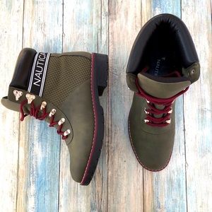 NAUTICA | Army Green and Burgundy Combat Boots Size 7.5